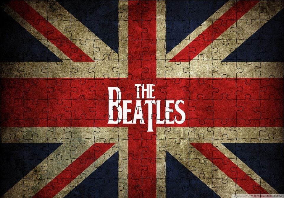 İngiliz Bayrağı Üzerinde The Beatles Puzzle Yapboz MDF Ahşap 120 Parça 24 cm X 34 cm