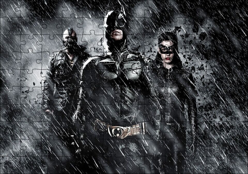 Batman Catwoman Ve Belası Kara Şövalye Görseli Puzzle Yapboz MDF Ahşap 120 Parça 24 cm X 34 cm