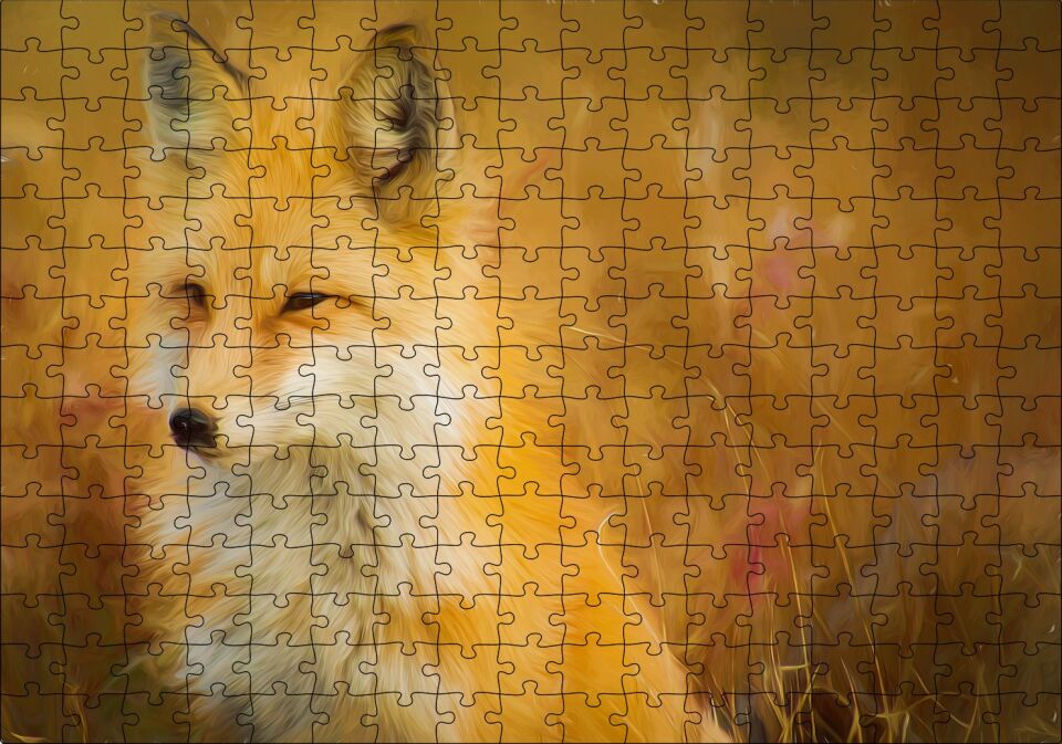 Kahverengi Beyaz Tilki Flu Arkaplan İllüstrasyon Puzzle Yapboz MDF Ahşap 255 Parça 34 cm X 49 cm