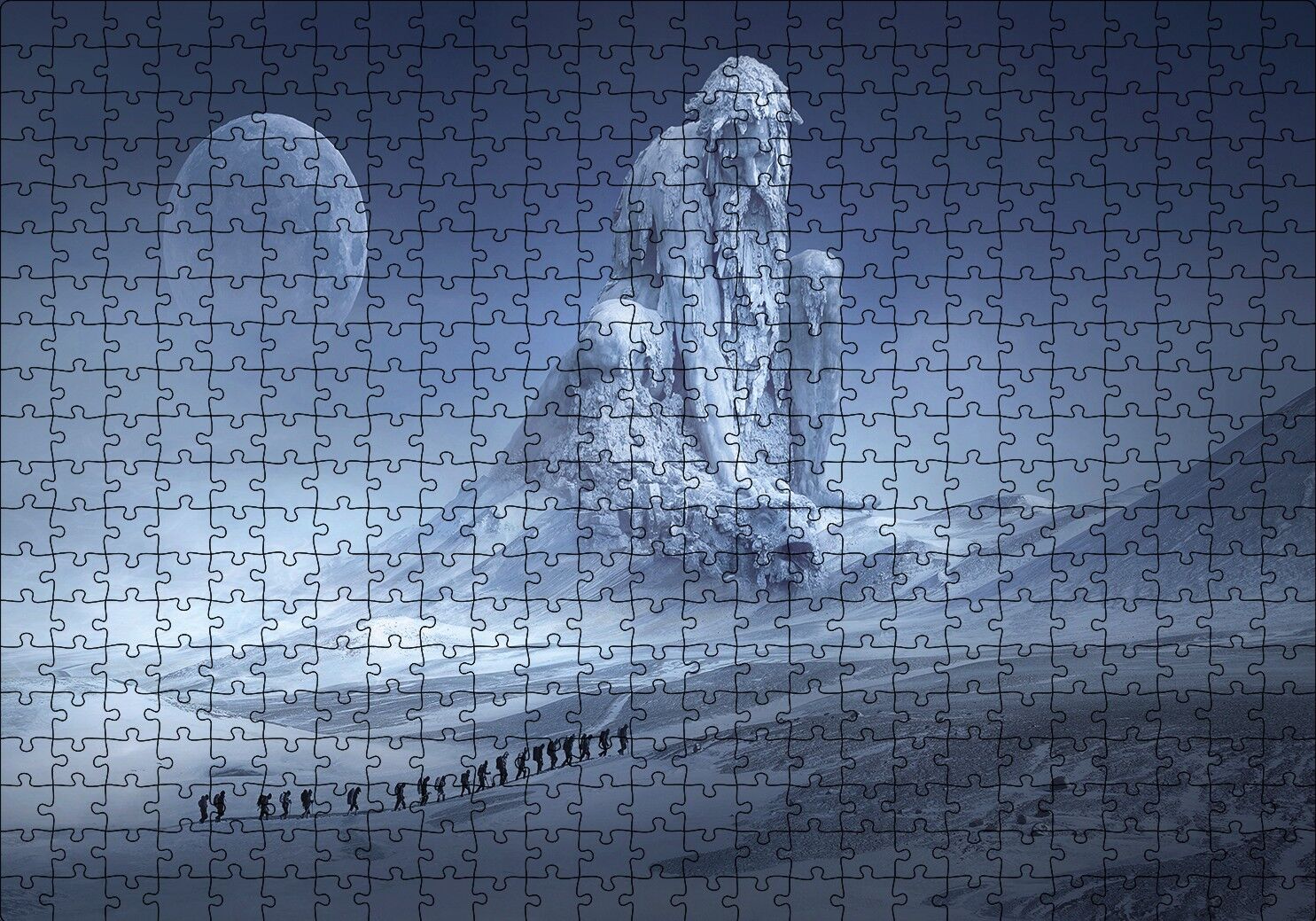 Fantastik Heykel ve Dağcılar Puzzle Yapboz MDF Ahşap 500 Parça 49 cm X 68 cm