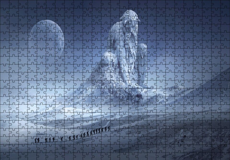 Fantastik Heykel ve Dağcılar Puzzle Yapboz MDF Ahşap 500 Parça 49 cm X 68 cm