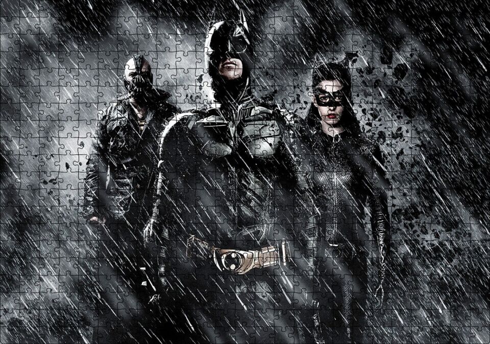 Batman Catwoman Ve Belası Kara Şövalye Görseli Puzzle Yapboz MDF Ahşap 500 Parça 49 cm X 68 cm