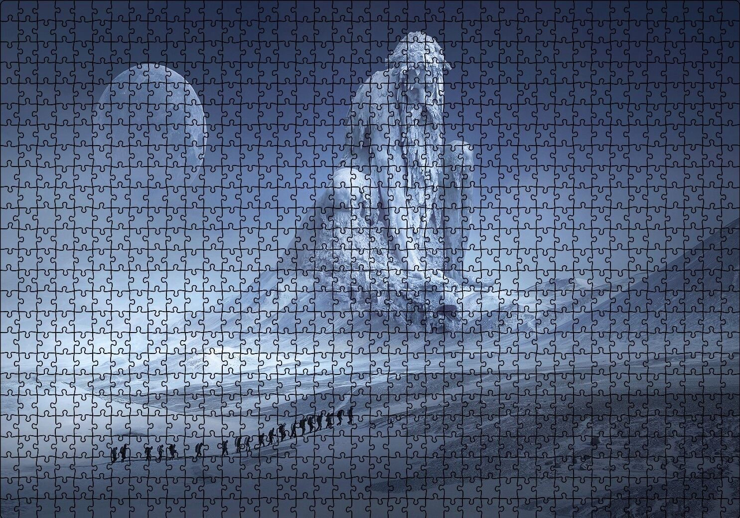 Fantastik Heykel ve Dağcılar Puzzle Yapboz MDF Ahşap 1000 Parça 49 cm X 68 cm