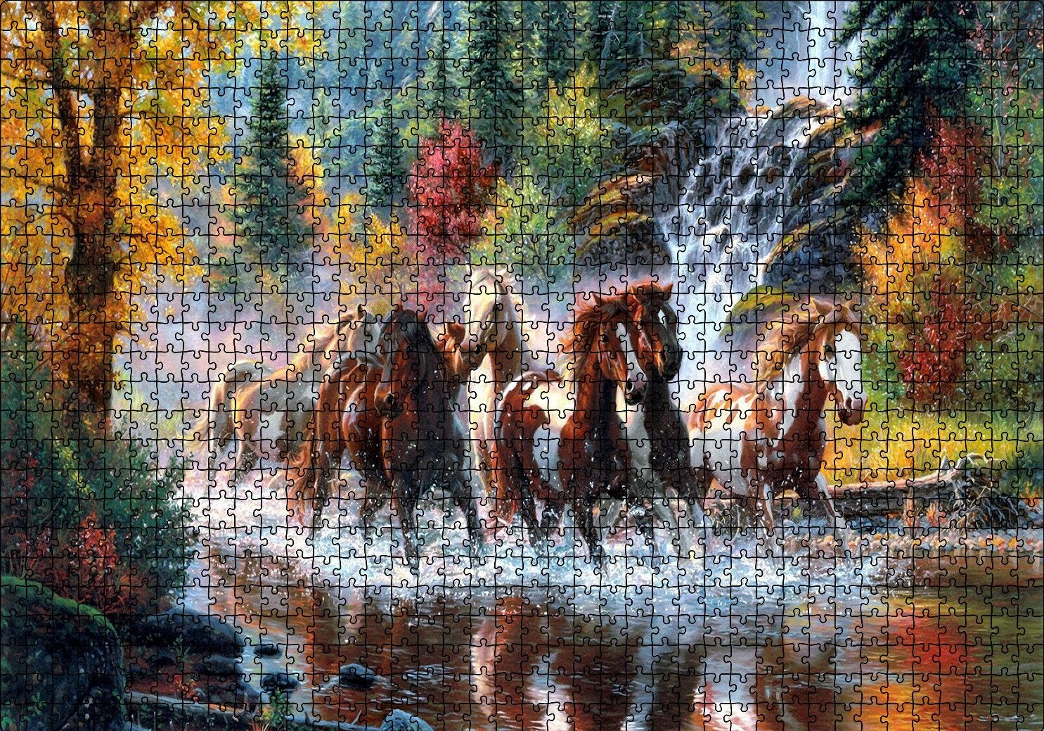 Nehirde Koşan Yaban Atları Puzzle Yapboz MDF Ahşap 1000 Parça 49 cm X 68 cm