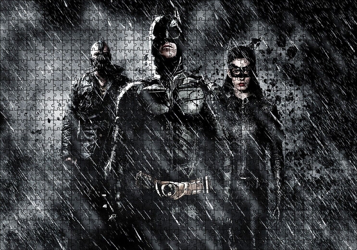 Batman Catwoman Ve Belası Kara Şövalye Görseli Puzzle Yapboz MDF Ahşap 1000 Parça 49 cm X 68 cm