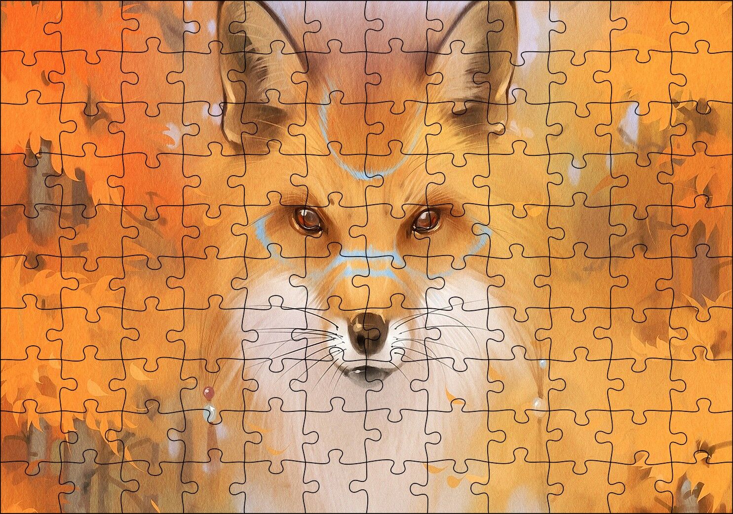 Kahverengi Beyaz Tilki ve Arkaplanda Ağaçlar Puzzle Yapboz MDF Ahşap 120 Parça 24 cm X 34 cm