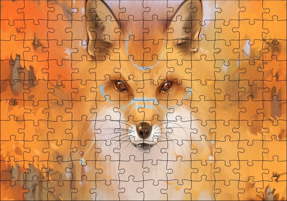 Kahverengi Beyaz Tilki ve Arkaplanda Ağaçlar Puzzle Yapboz MDF Ahşap 120 Parça 24 cm X 34 cm