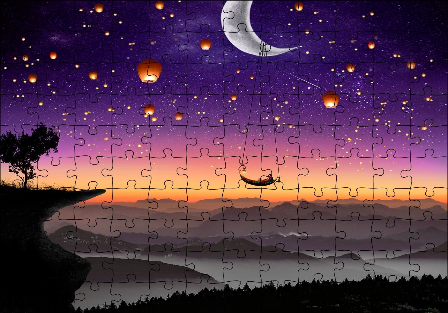 Aya Asılı Salıncak ve Romantik Çift Puzzle Yapboz MDF Ahşap