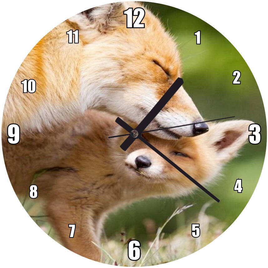 Anne Ve Yavru Tilki Sevgi Mdf Ahşap Duvar Saati