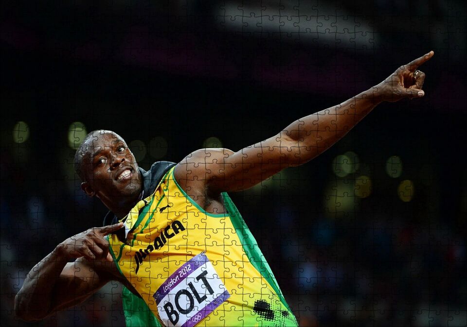 Usain Bolt Jamaika Sprint Sporları 2012 Londra Puzzle Yapboz MDF Ahşap 500 Parça 49 cm X 68 cm