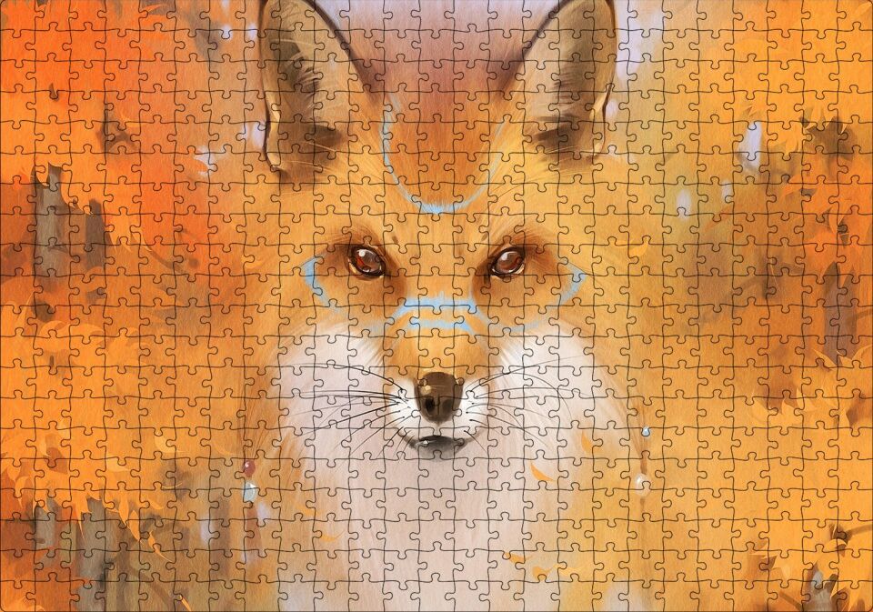 Kahverengi Beyaz Tilki ve Arkaplanda Ağaçlar Puzzle Yapboz MDF Ahşap 500 Parça 49 cm X 68 cm
