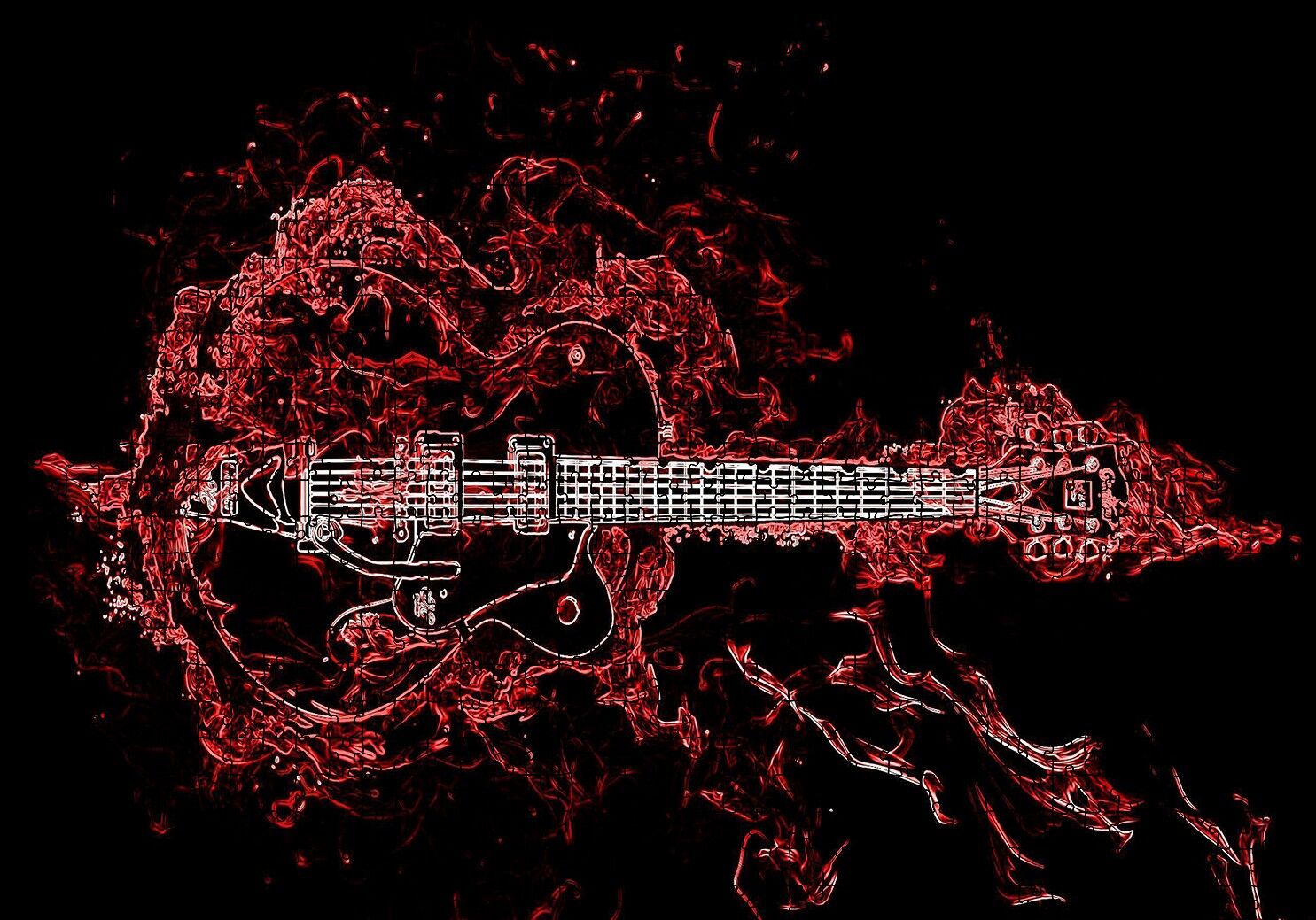Elektrogitar ve Kırmızı Alevler Puzzle Yapboz MDF Ahşap 1000 Parça 49 cm X 68 cm