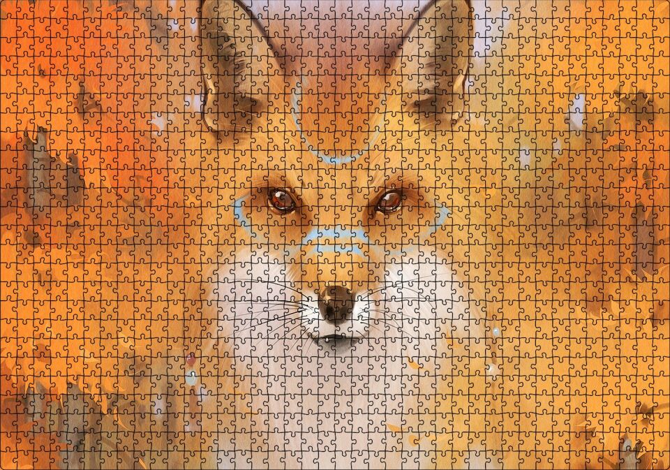 Kahverengi Beyaz Tilki ve Arkaplanda Ağaçlar Puzzle Yapboz MDF Ahşap 1000 Parça 49 cm X 68 cm