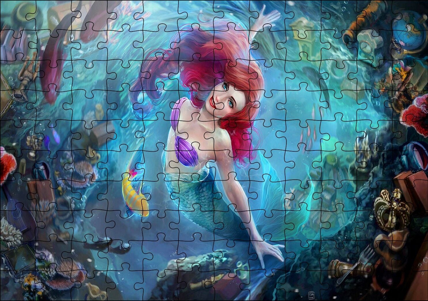 Derinliklerden Yükselen Deniz Kızı Puzzle Yapboz MDF Ahşap 120 Parça 24 cm X 34 cm