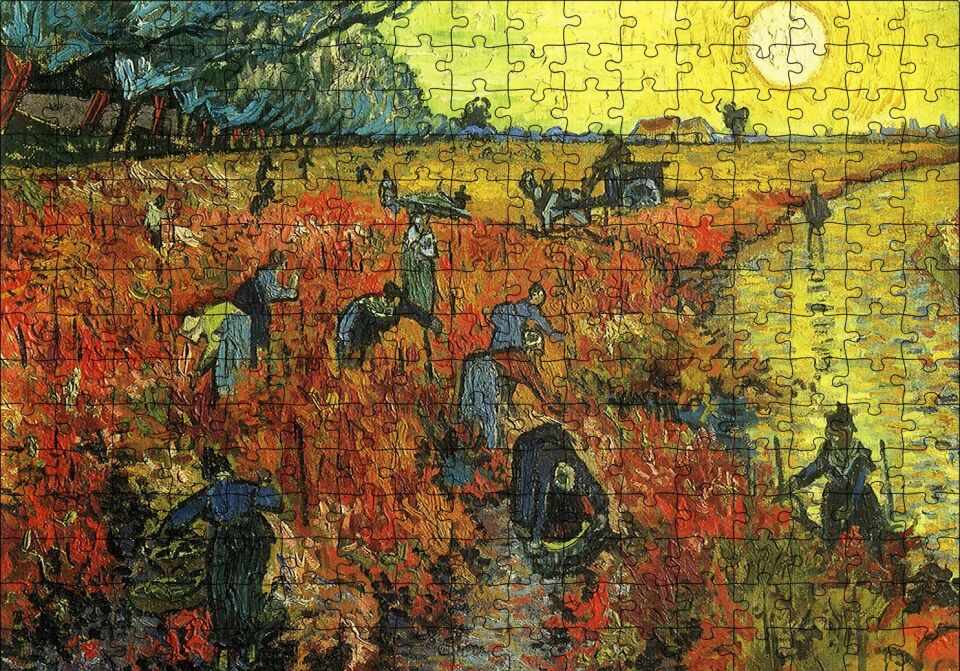 Pirinç Tarlaları Köylüler ve Güneş Puzzle Yapboz MDF Ahşap 255 Parça 34 cm X 49 cm