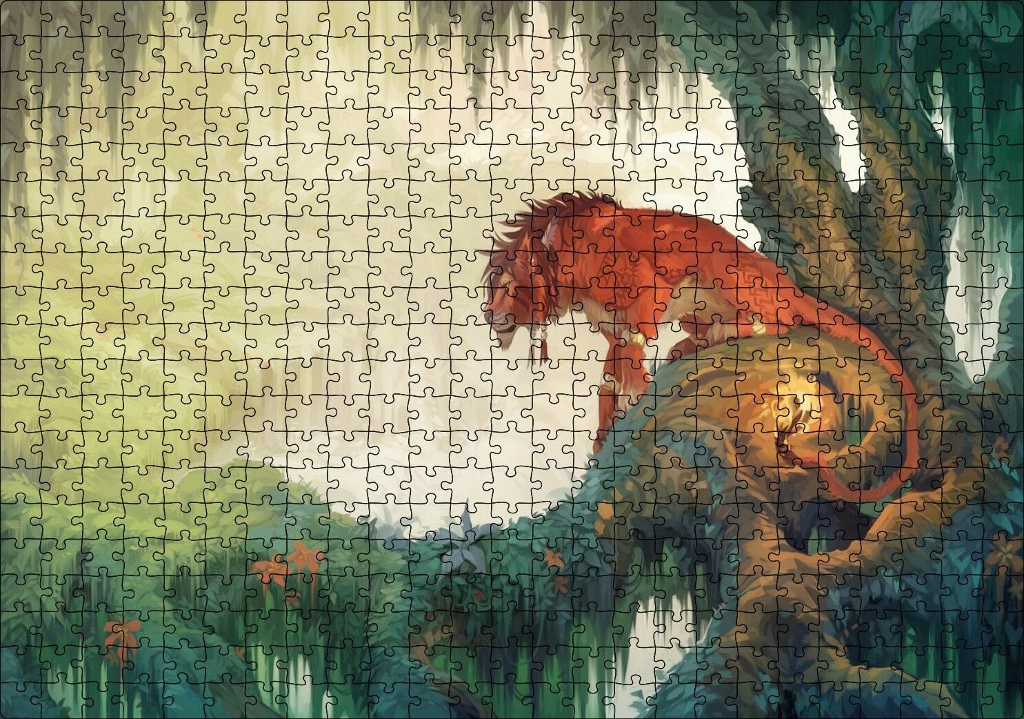 Red XIII Final Fantasy VII Animasyon Orman Görseli Puzzle Yapboz MDF Ahşap 500 Parça 49 cm X 68 cm