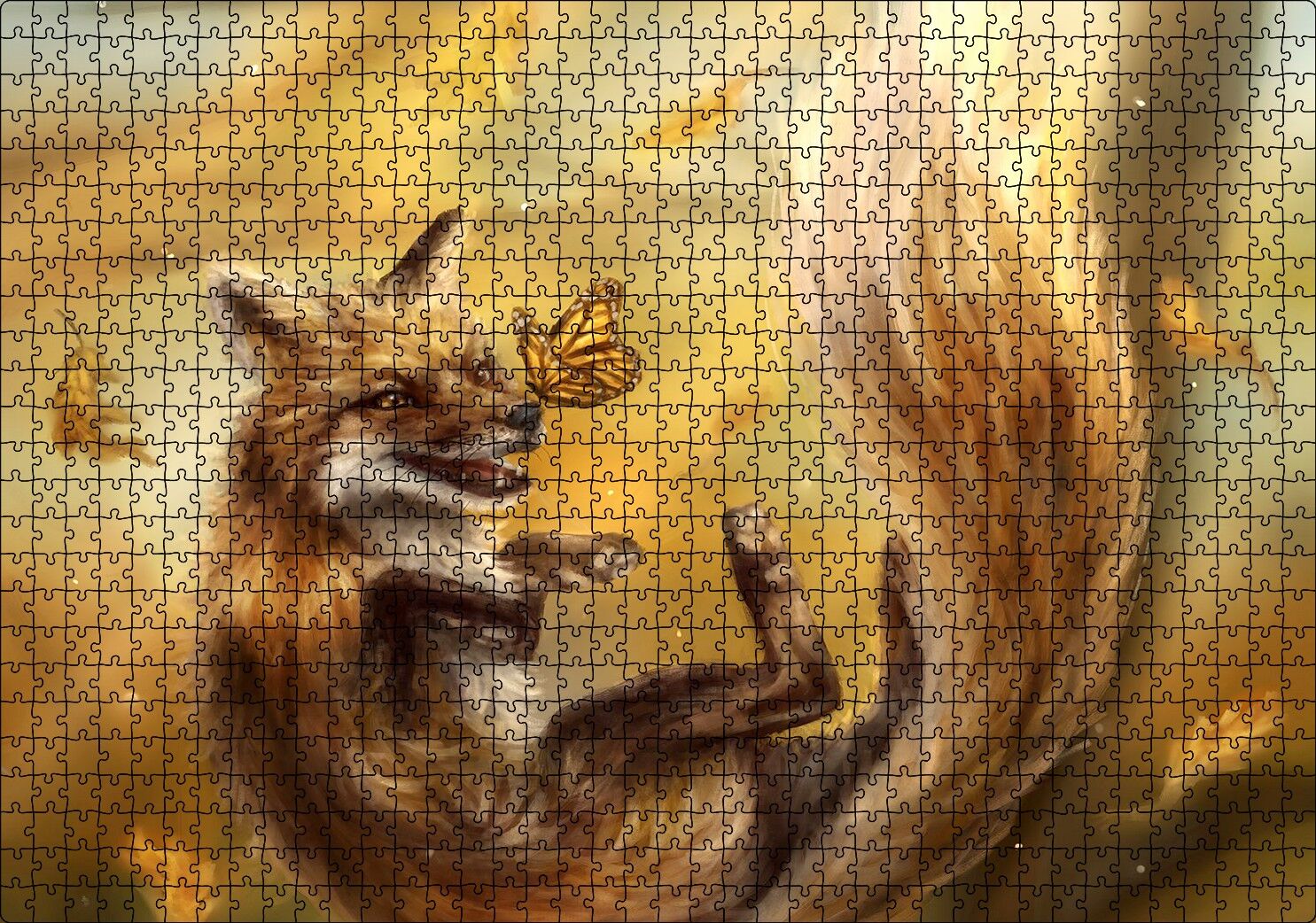 Canavar Tilki ve Kelebekler Puzzle Yapboz MDF Ahşap 1000 Parça 49 cm X 68 cm