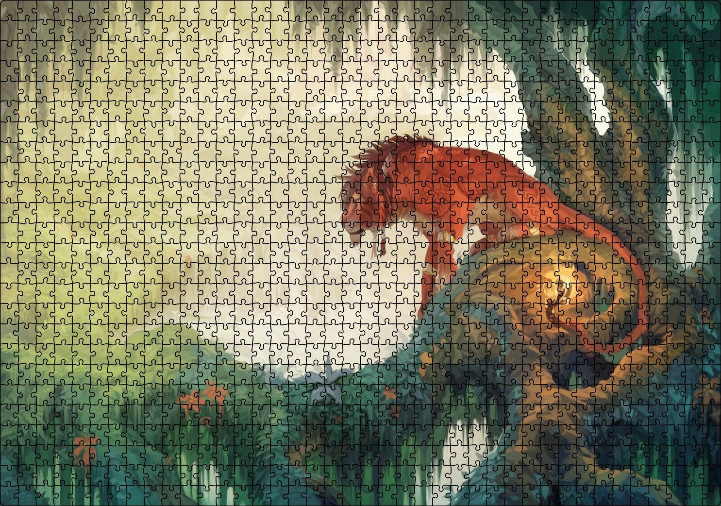 Red XIII Final Fantasy VII Animasyon Orman Görseli Puzzle Yapboz MDF Ahşap 1000 Parça 49 cm X 68 cm