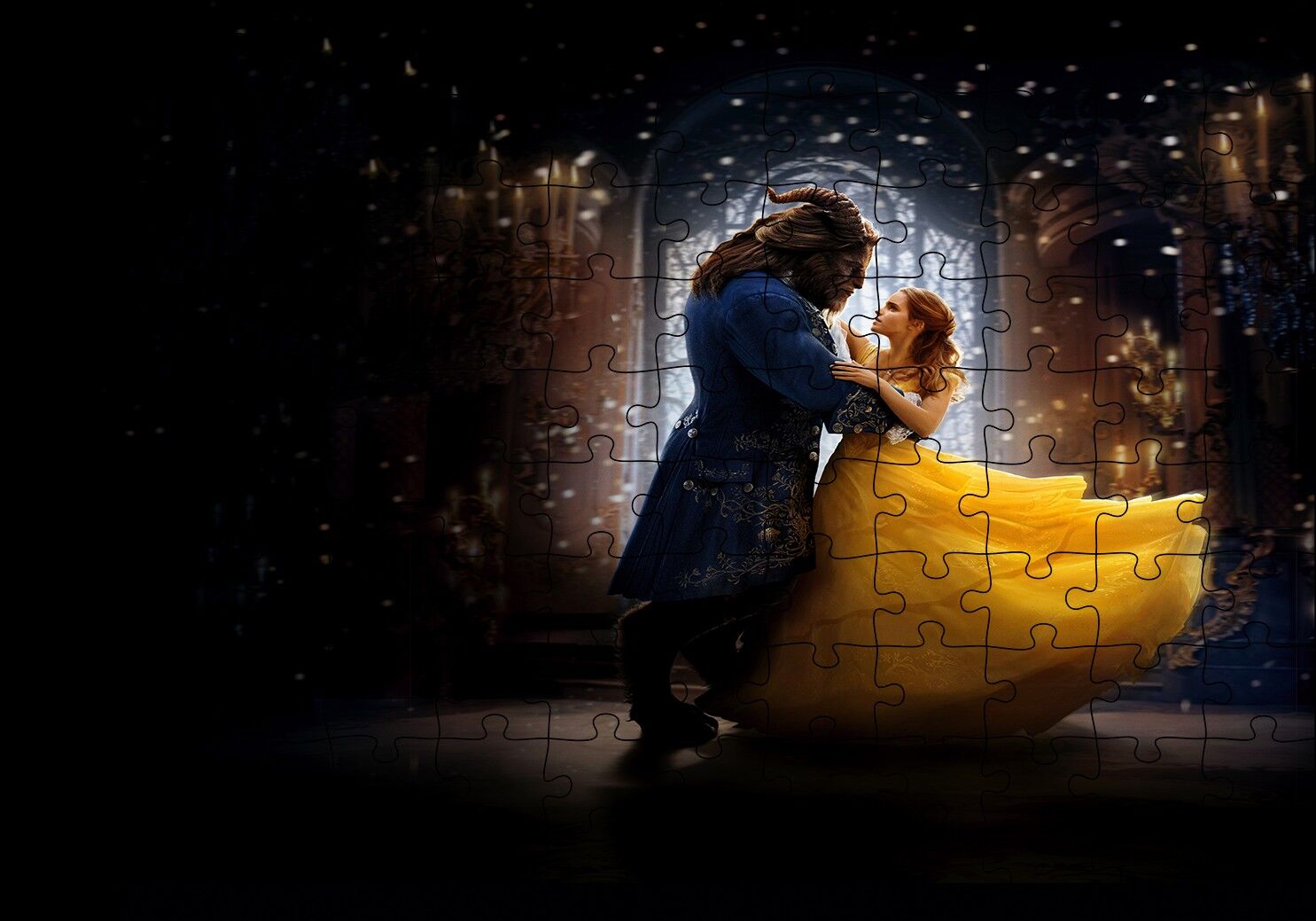 Beauty and The Beast Dans Ediyorlar Puzzle Yapboz MDF Ahşap