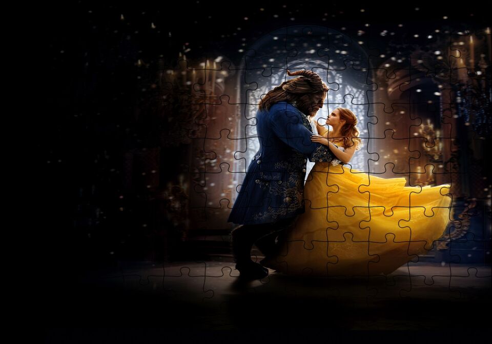 Beauty and The Beast Dans Ediyorlar Puzzle Yapboz MDF Ahşap