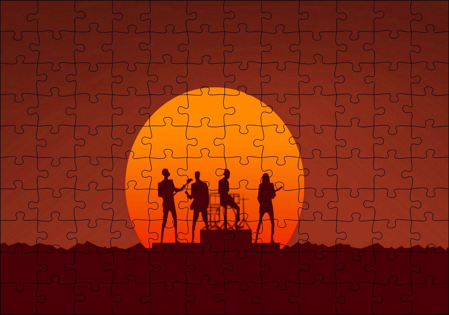 Retro Tarzı Daft Punk Müzik Görseli Puzzle Yapboz MDF Ahşap