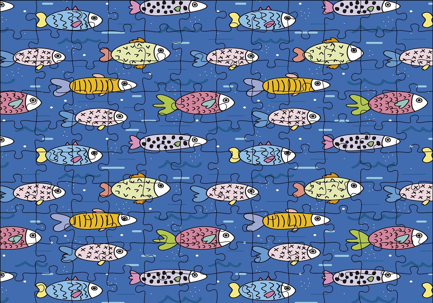 Denizde Sevimli Balıklar Karikatürize Puzzle Yapboz MDF Ahşap 120 Parça 24 cm X 34 cm