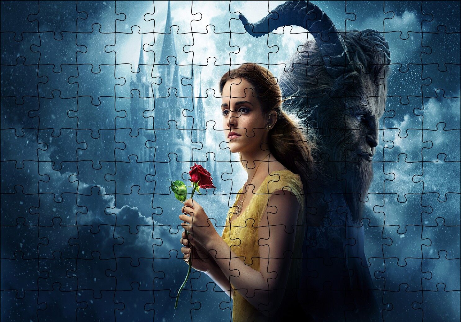 Beauty and The Beast Emma Watson Kırmızı Gül Puzzle Yapboz MDF Ahşap