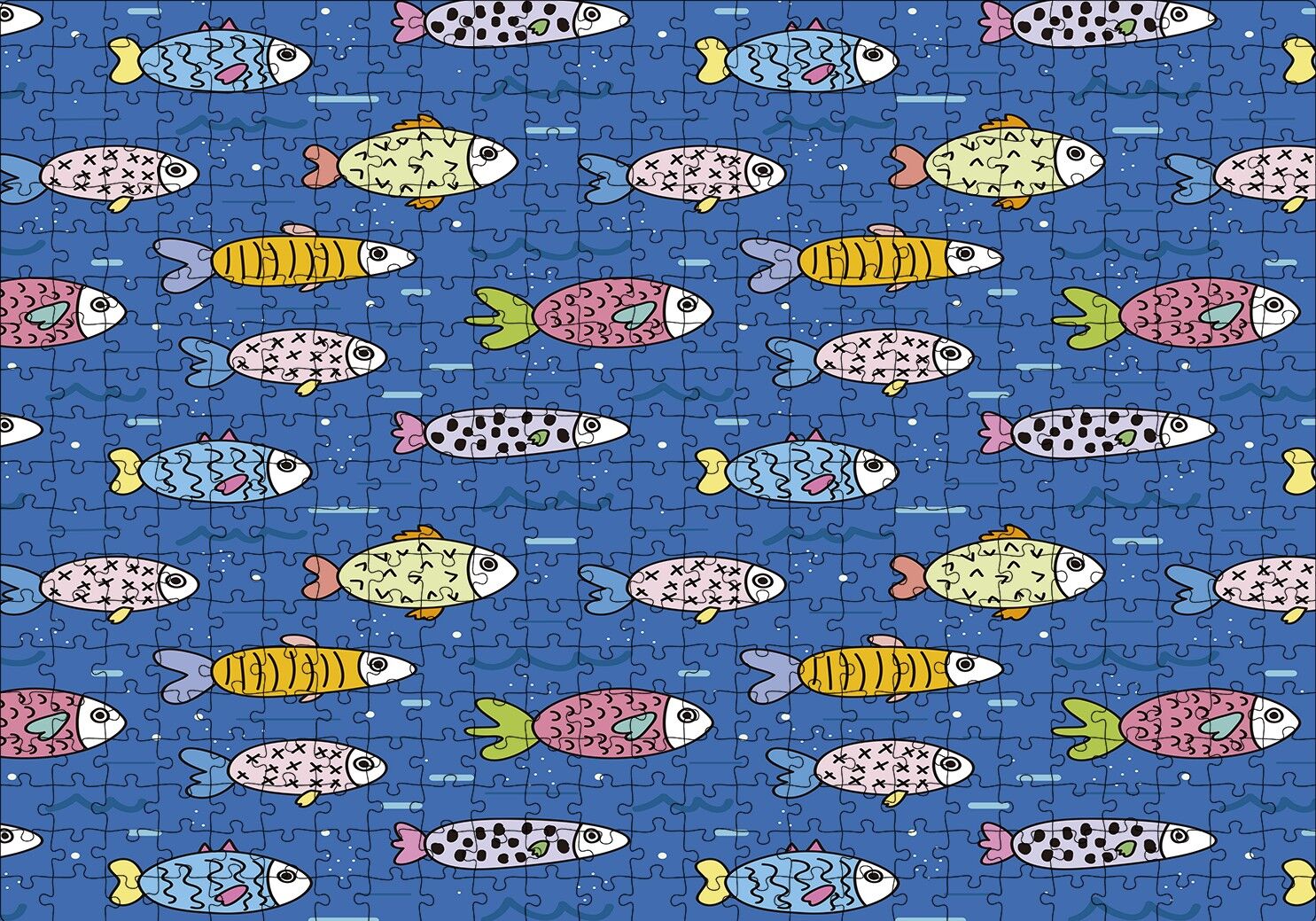 Denizde Sevimli Balıklar Karikatürize Puzzle Yapboz MDF Ahşap 500 Parça 49 cm X 68 cm