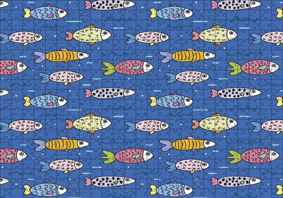 Denizde Sevimli Balıklar Karikatürize Puzzle Yapboz MDF Ahşap 500 Parça 49 cm X 68 cm
