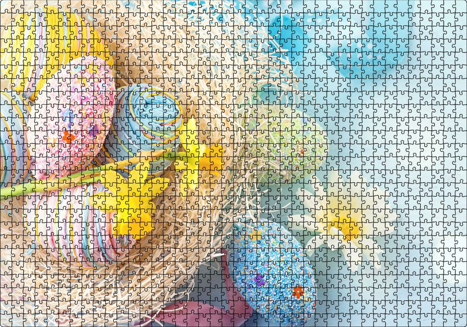 Rengarenk Boyalı Süslü Sürpriz Yumurtalar Puzzle Yapboz MDF Ahşap 1000 Parça 49 cm X 68 cm