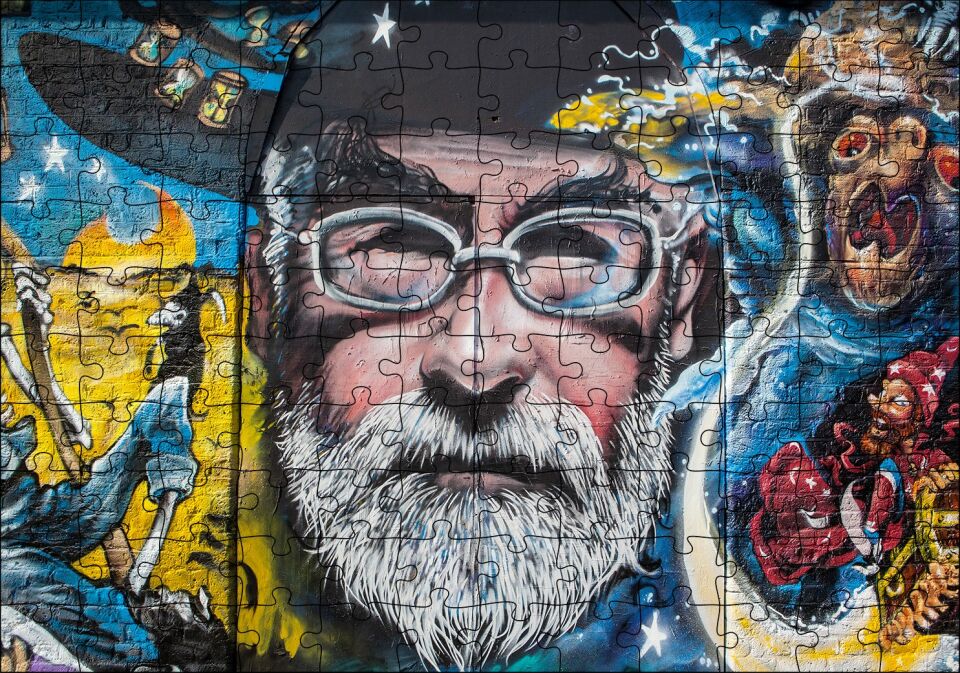 Gözlüklü Sakallı Adam Duvar Boyama Puzzle Yapboz MDF Ahşap