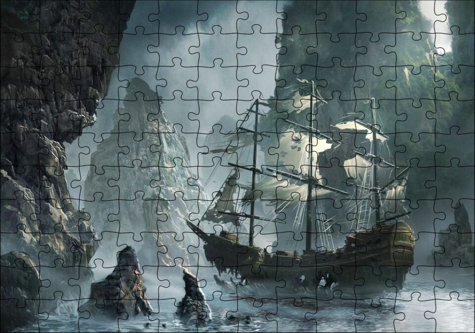 Sanat Eseri Eski Gemi Fantastik Sanat Hayalet Gemi Gemi Yelkenli Puzzle Yapboz MDF Ahşap