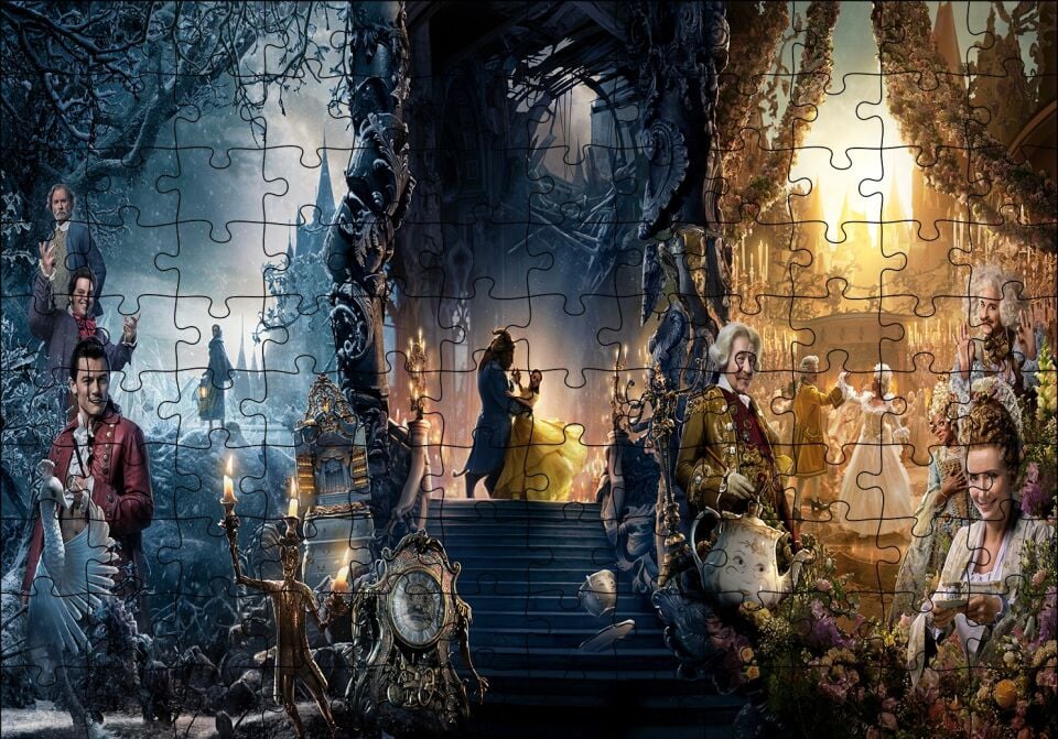 Beauty and The Beast Kompozisyon Puzzle Yapboz MDF Ahşap