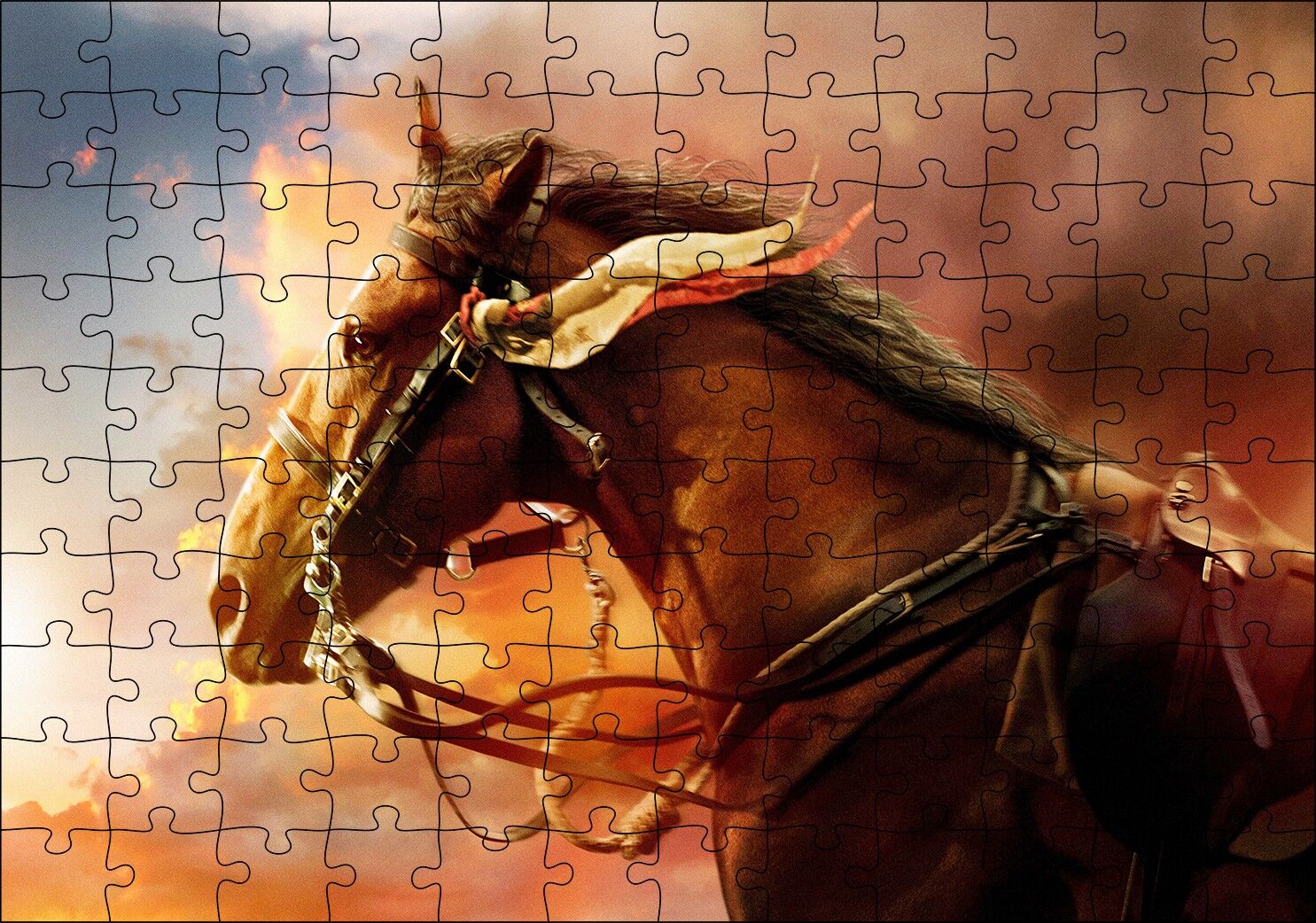 Kahverengi Kızılderili Atı ve Kızıl Bulutlar Puzzle Yapboz MDF Ahşap 120 Parça 24 cm X 34 cm