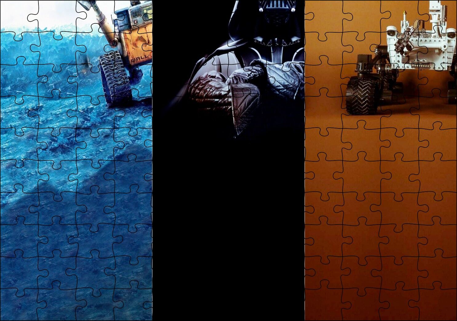 Wall-E ile Ay Aracı Kesitleri Puzzle Yapboz MDF Ahşap