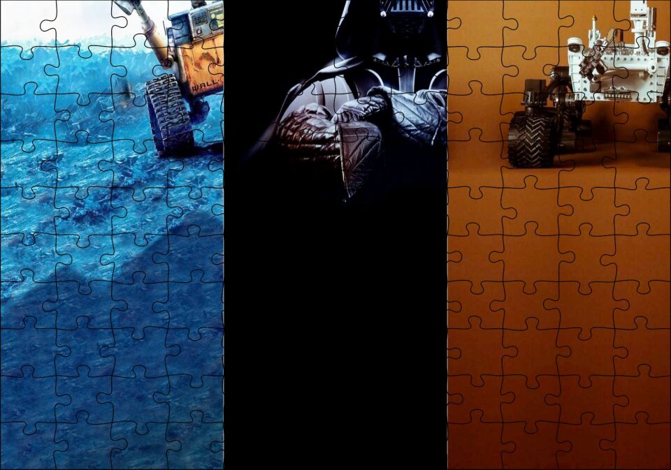 Wall-E ile Ay Aracı Kesitleri Puzzle Yapboz MDF Ahşap