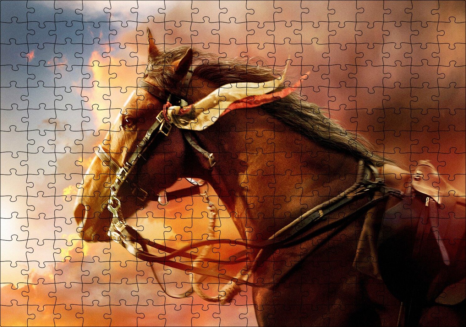 Kahverengi Kızılderili Atı ve Kızıl Bulutlar Puzzle Yapboz MDF Ahşap 255 Parça 34 cm X 49 cm