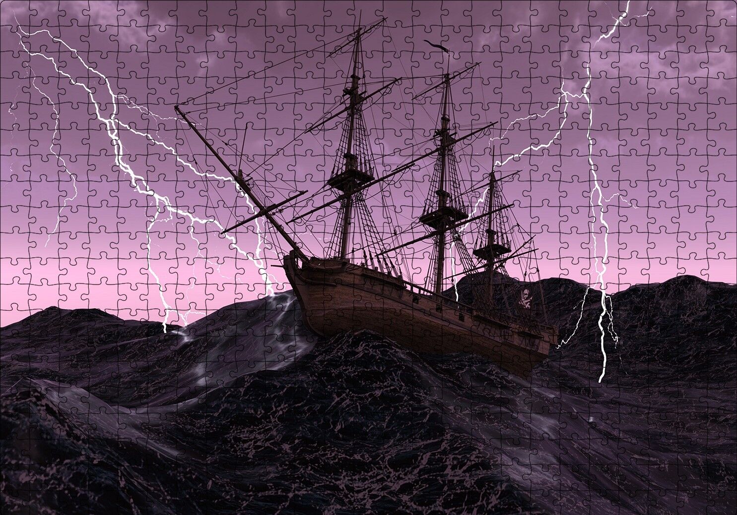 Dev Dalgalarla Boğuşan Gulet ve Şimşekler Puzzle Yapboz MDF Ahşap 500 Parça 49 cm X 68 cm