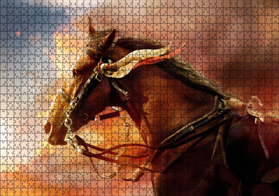 Kahverengi Kızılderili Atı ve Kızıl Bulutlar Puzzle Yapboz MDF Ahşap 1000 Parça 49 cm X 68 cm