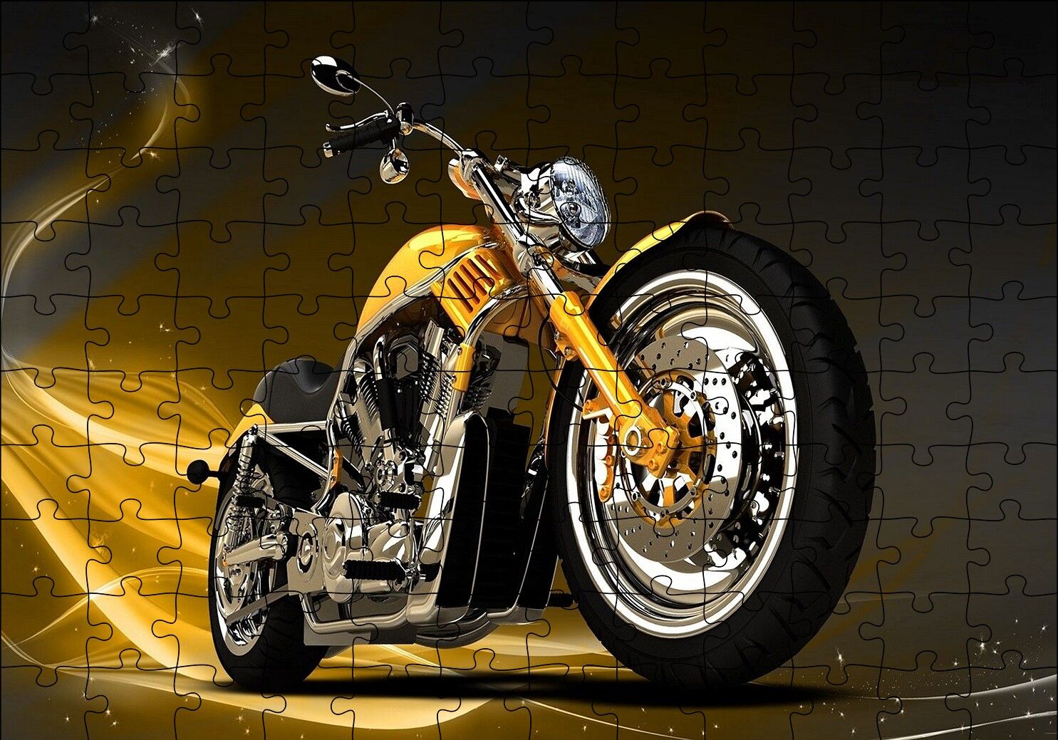 Sarı Chopper Motorsiklet Puzzle Yapboz MDF Ahşap