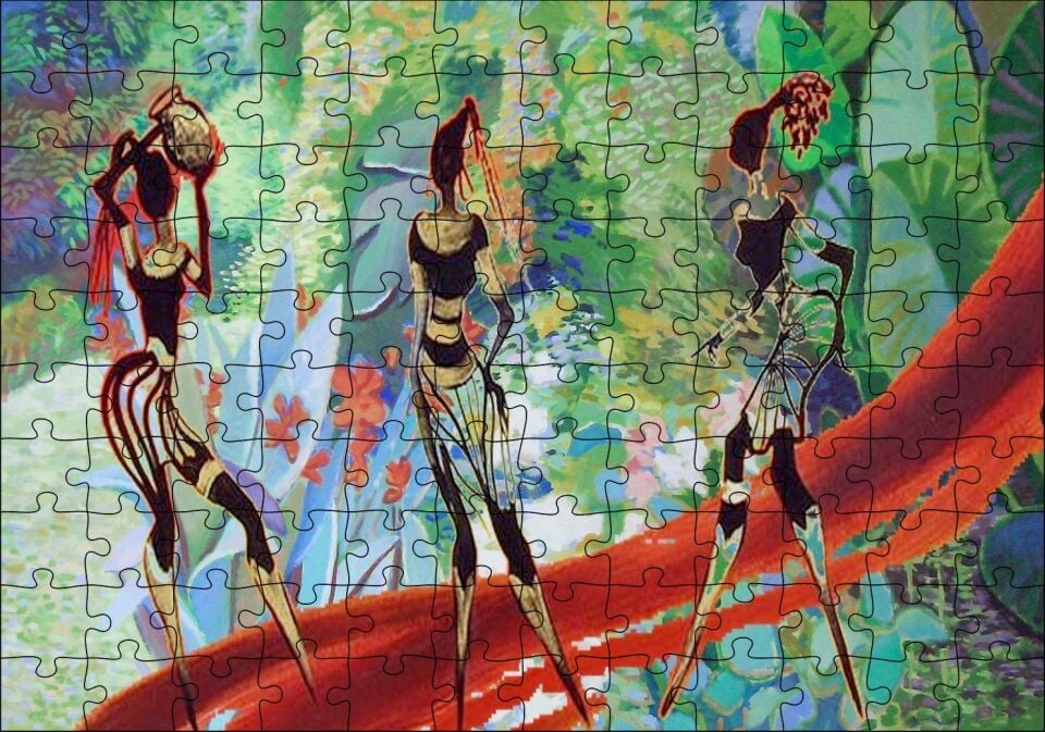 3 Afrikalı Kadın Silüeti ve Renkler Puzzle Yapboz MDF Ahşap
