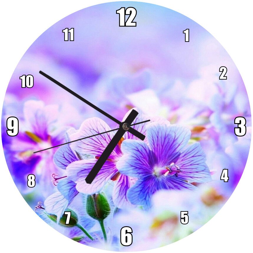 Doğa Mor Kır Çiçekleri Güneş Işığı Görseli Mdf Ahşap Duvar Saati