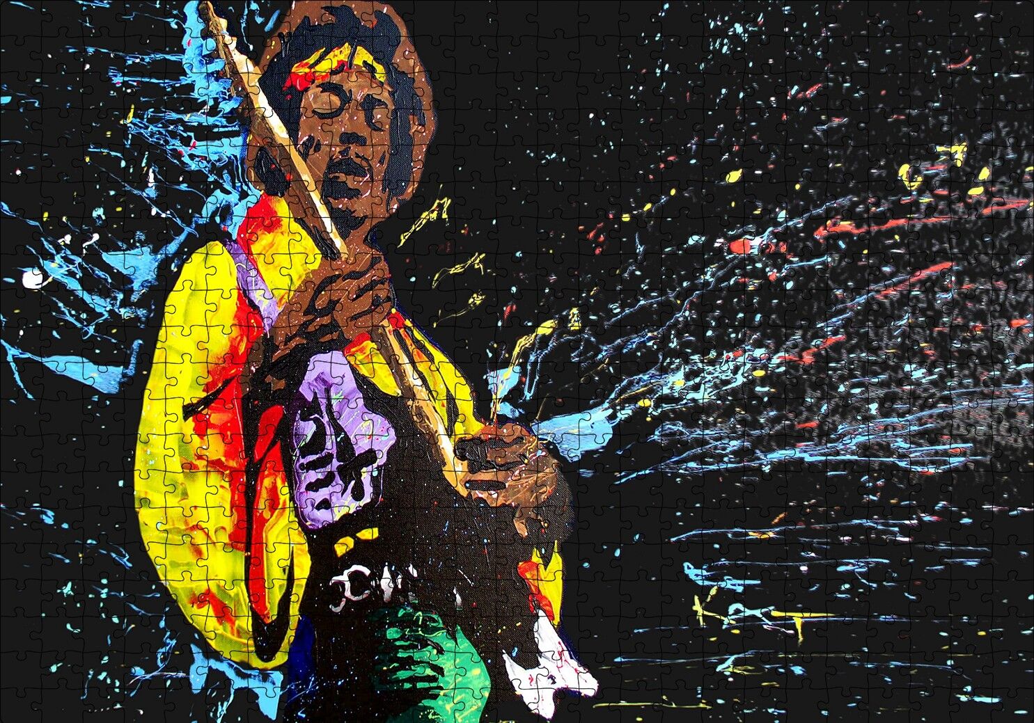 Jimi Hendrix Gitar İllüstrasyon Puzzle Yapboz MDF Ahşap 500 Parça 49 cm X 68 cm