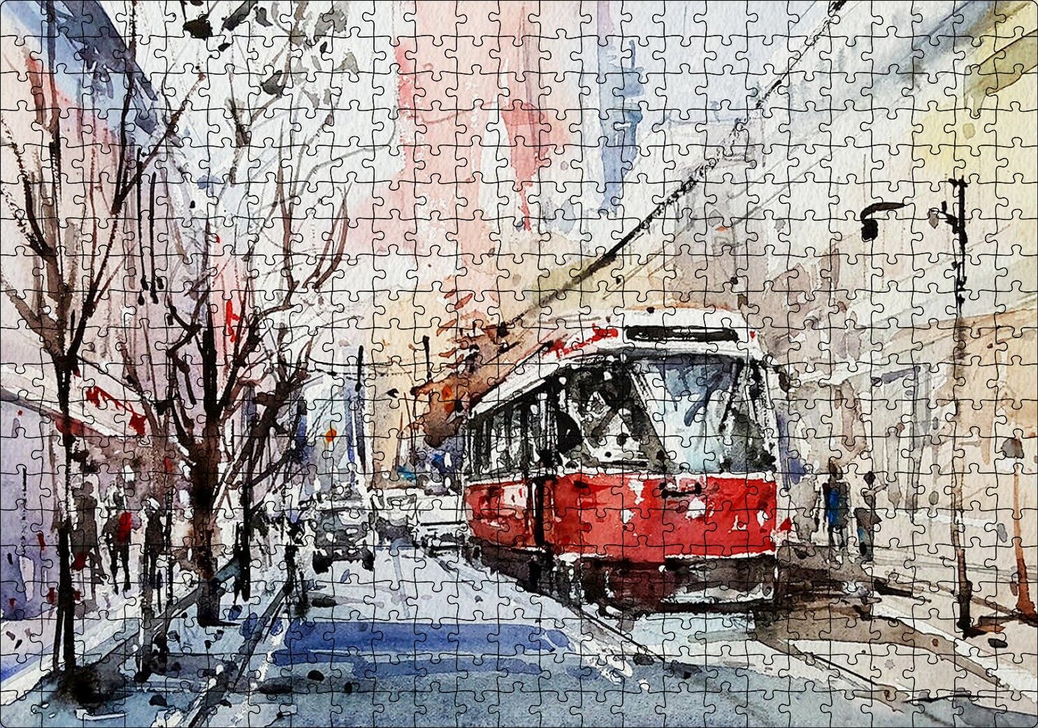 Toronto Sokaklarında Tramvay Araçlar ve Yayalar Puzzle Yapboz MDF Ahşap 500 Parça 49 cm X 68 cm