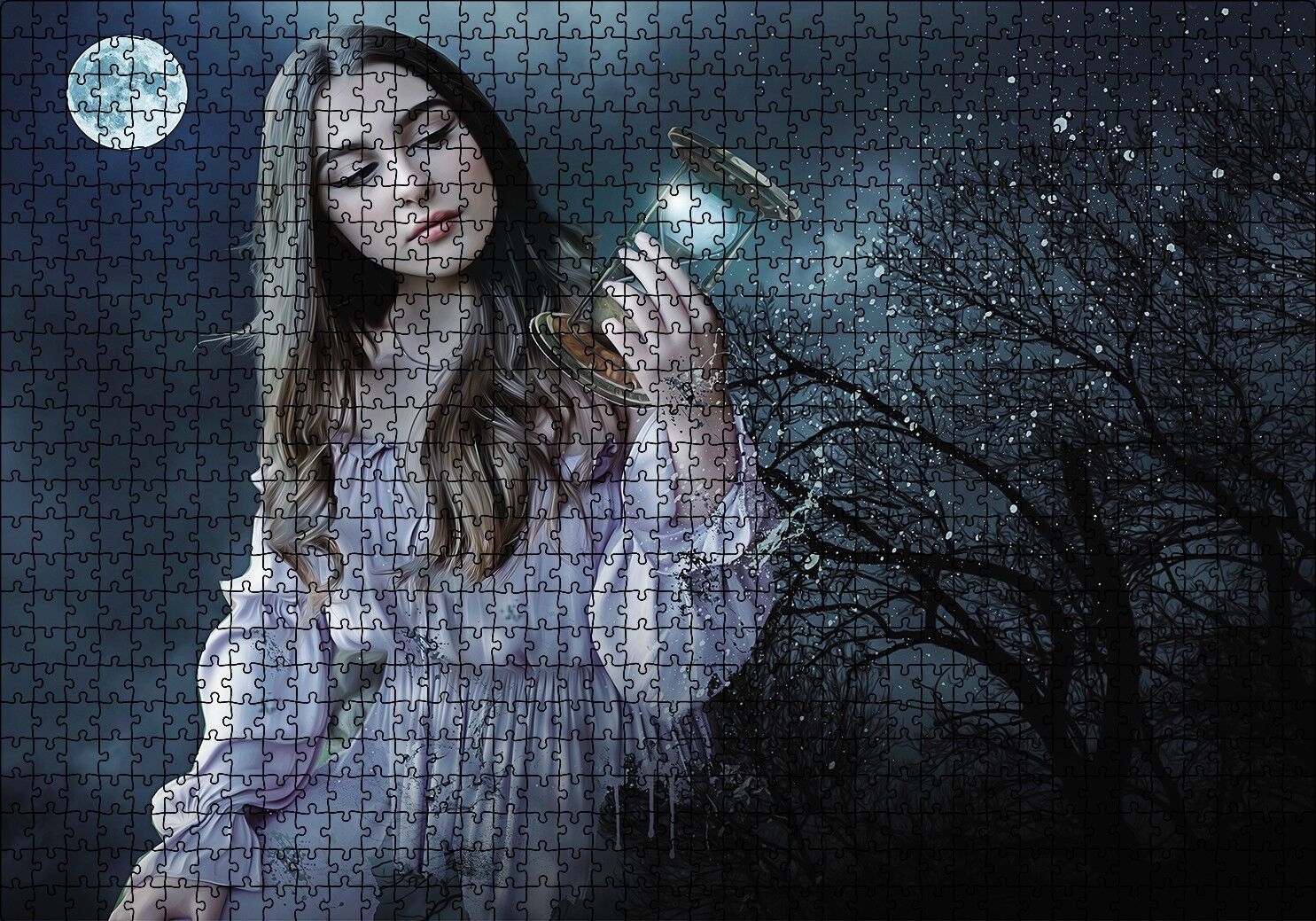 Fantazi Genç Güzel Kadın Karanlık Puzzle Yapboz MDF Ahşap 1000 Parça 49 cm X 68 cm