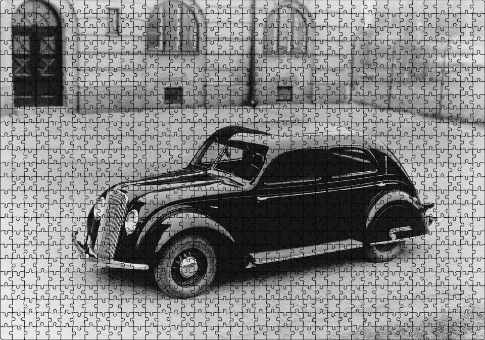 Volvo PV36 Carioca Bina Önünde Park Puzzle Yapboz MDF Ahşap 1000 Parça 49 cm X 68 cm