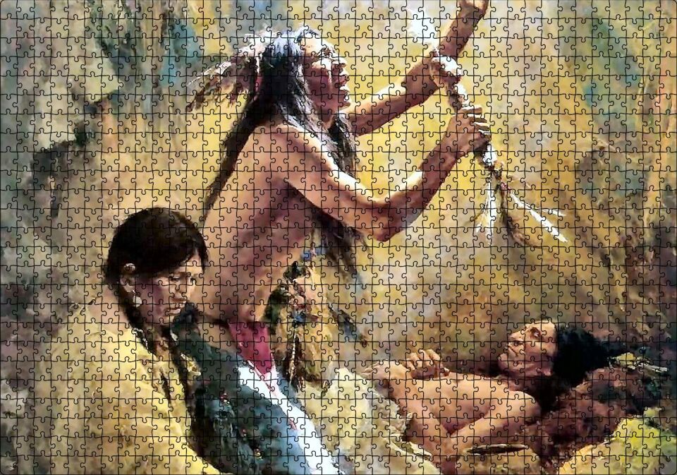 Kızılderilerde Cenaze Töreni Görseli Puzzle Yapboz MDF Ahşap 1000 Parça 49 cm X 68 cm