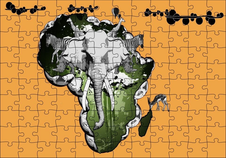 Afrika Kıtası Kültürü Kompozisyon Puzzle Yapboz MDF Ahşap