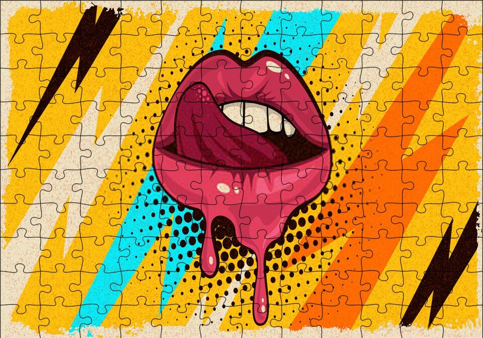 Modern Sanat Boyama Kadın Dudakları Puzzle Yapboz MDF Ahşap