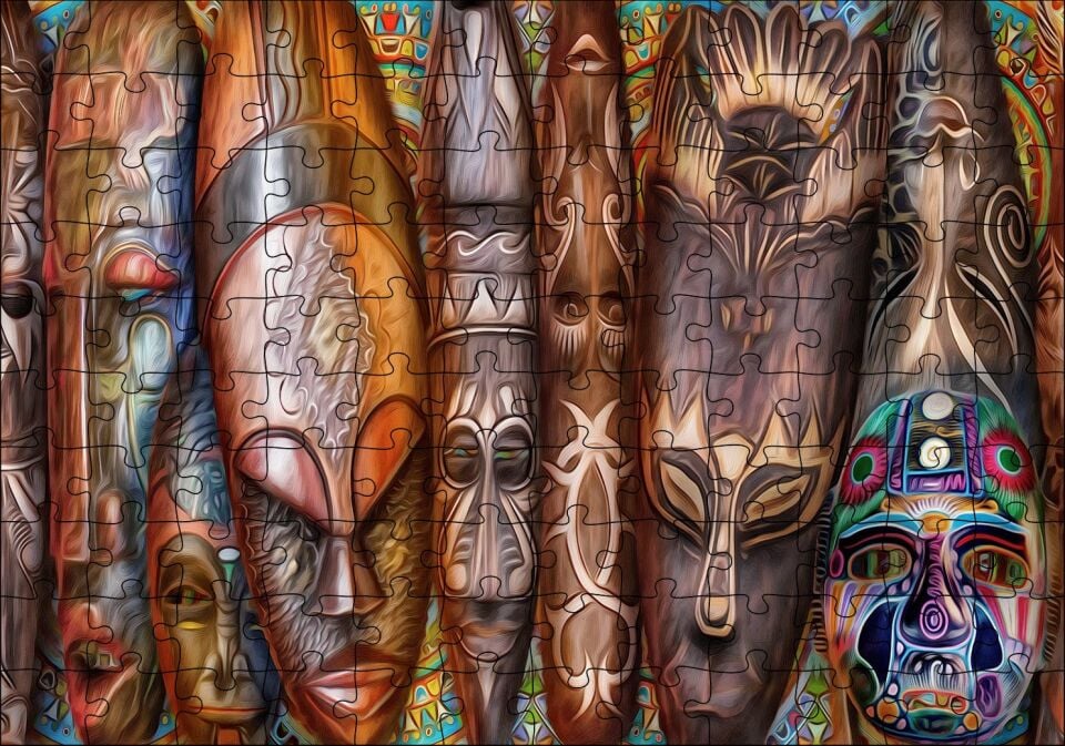 Afrika Kıtası Kültürü Kompozisyon Puzzle Yapboz MDF Ahşap